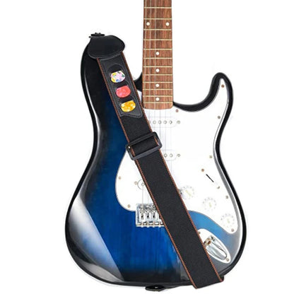 7Pcs/Set Guitar Strap Black PU Leather + Cotton