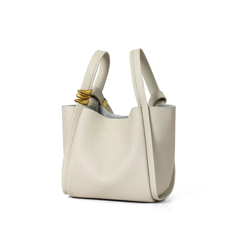 Genuine Leather Yellow Bucket Tote Bag for Women