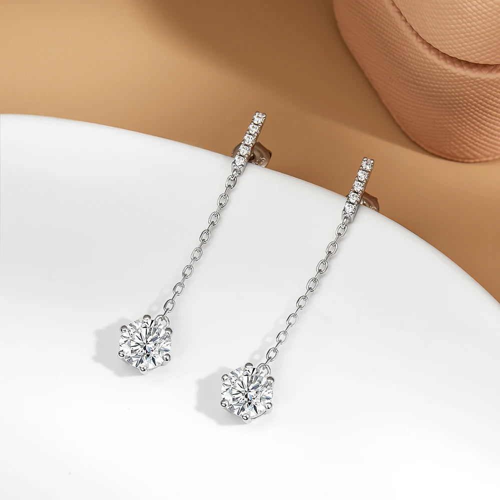 925 Sterling Silver Moissanite Tassel Earrings
