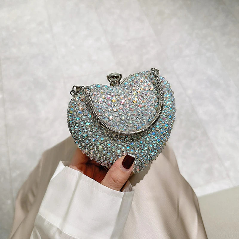 Luxury Heart Crystal Rhinestone Evening Clutch Bag