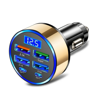 6-in-1 Fast Charging Car Charger with Digital Display