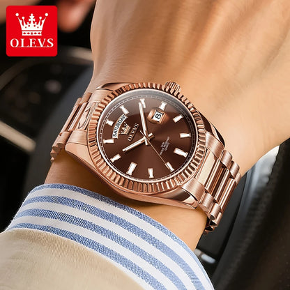 OLEVS Men's Rose Gold Stainless Steel Quartz Watch