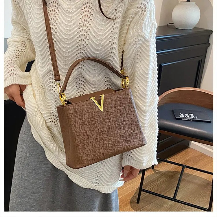 Buckled Leather Shoulder Handbag