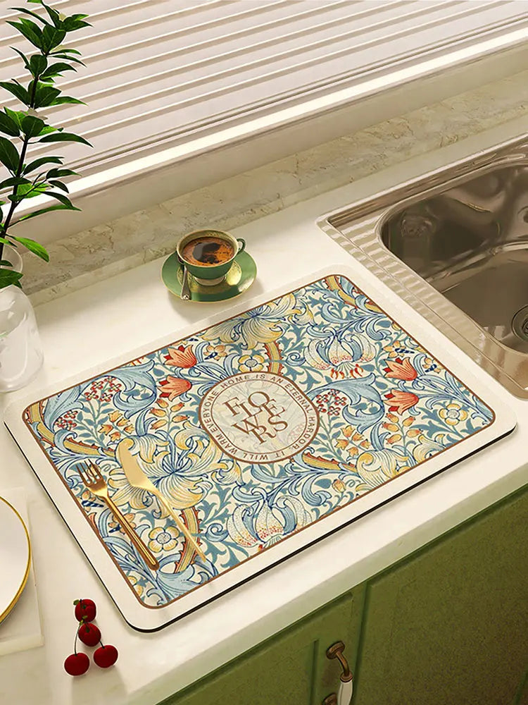 Super Absorbent Floral Dish Drying Mat