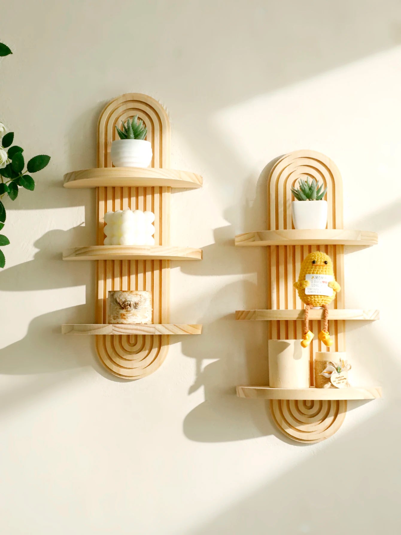 Geometric Natural Wood Wall Mounted Display Shelf
