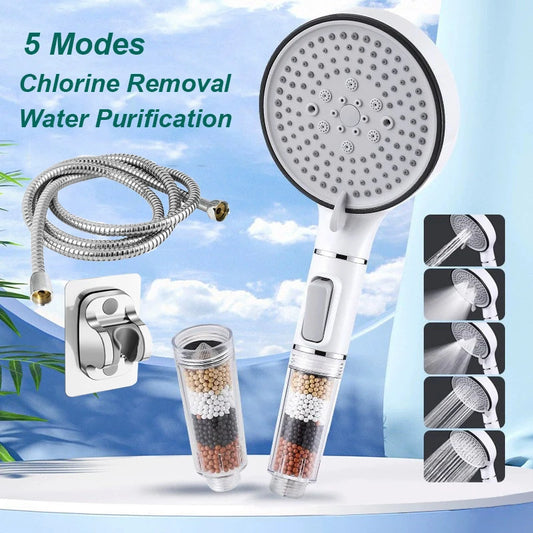 5-Mode High Pressure Filter Shower Head with Stop Button