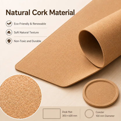 Natural Cork Desk Mat & Coaster Set