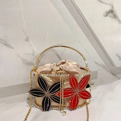 Handmade Floral Rhinestone Bucket Evening Bag
