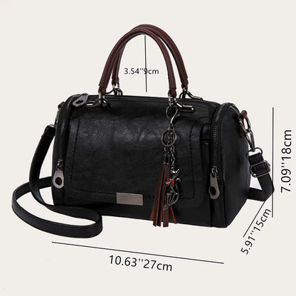 Vintage PU Leather Boston Handbag