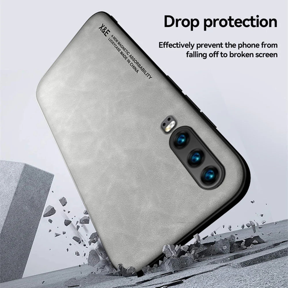 Magnetic Sheepskin Leather Phone Case For Huawei P30 Lite P20 P40 P50 Pro