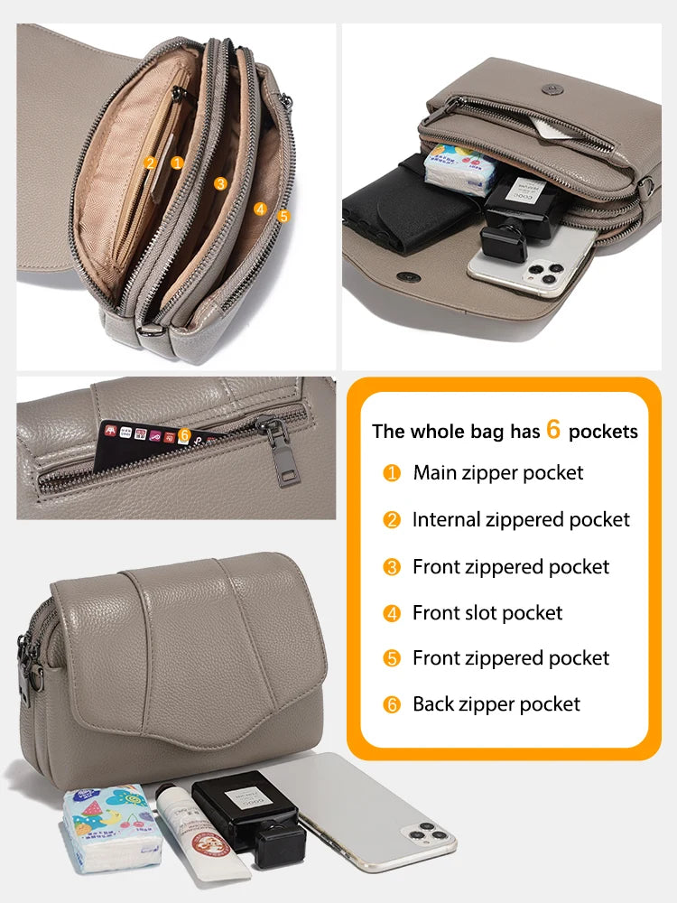 Genuine Leather Multi-Compartment Crossbody Bag