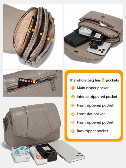 Genuine Leather Multi-Compartment Crossbody Bag