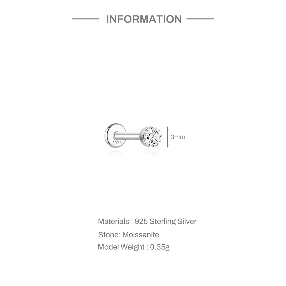 925 Sterling Silver Round Moissanite Stud Earring