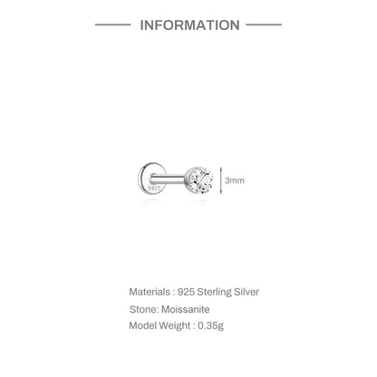 925 Sterling Silver Round Moissanite Stud Earring