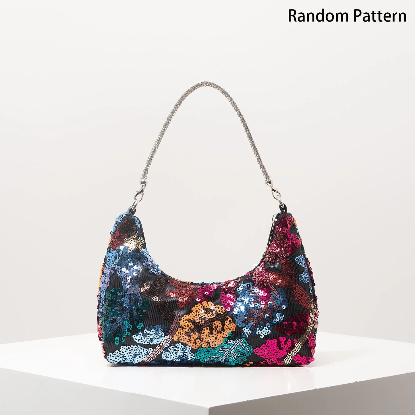 Floral Embroidered Sequin Shoulder Bag