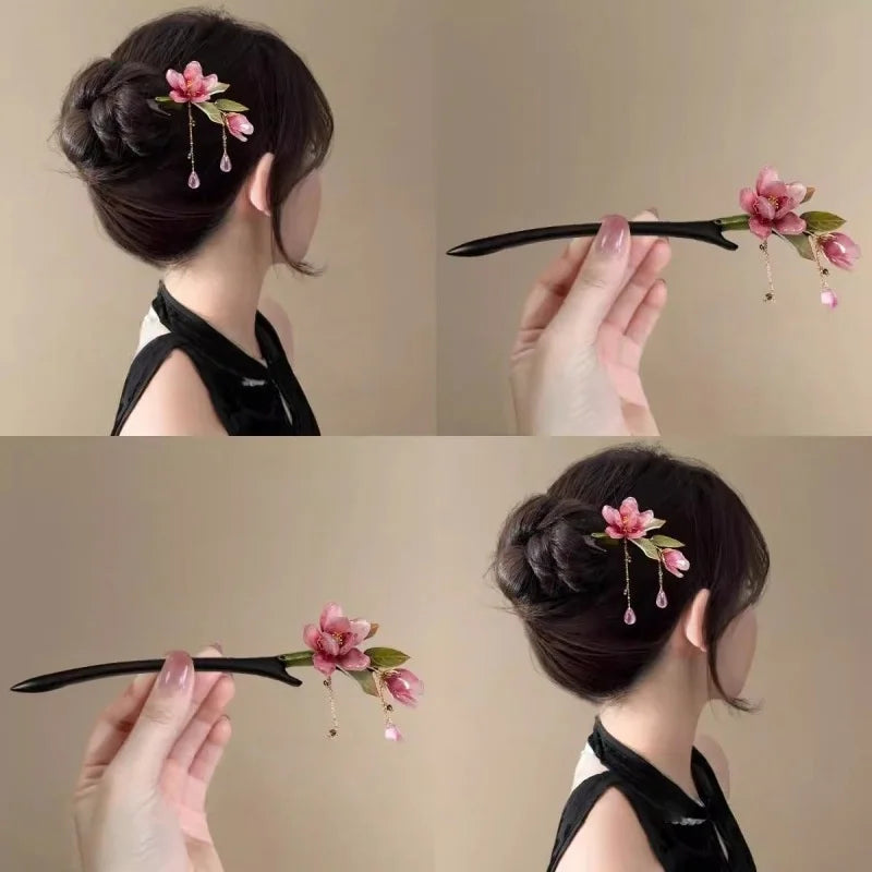 Chinese Style Floral Hair Stick with Tassel