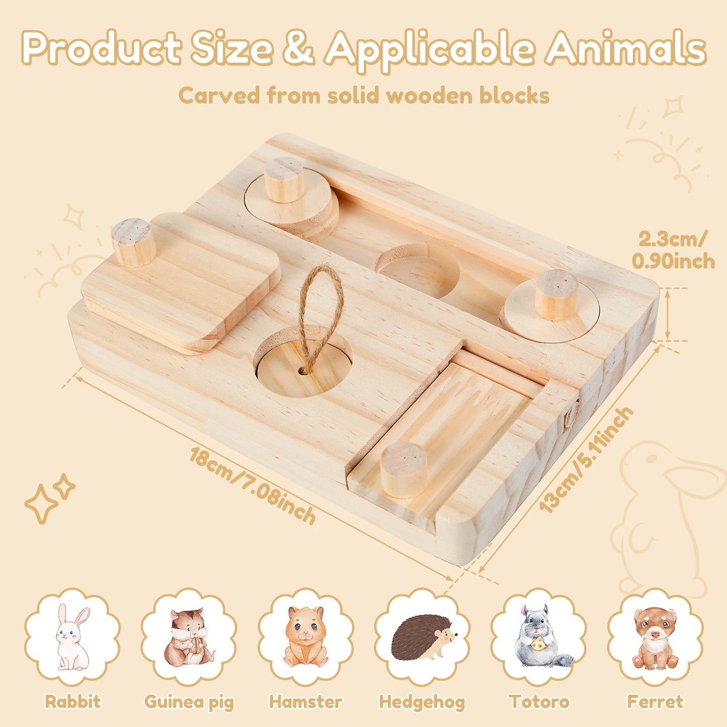 6-in-1 Wooden Small Pet Foraging Puzzle Feeder