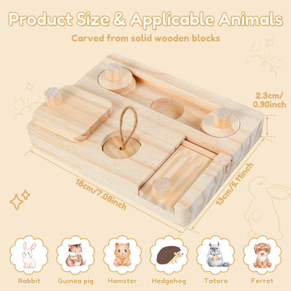6-in-1 Wooden Small Pet Foraging Puzzle Feeder