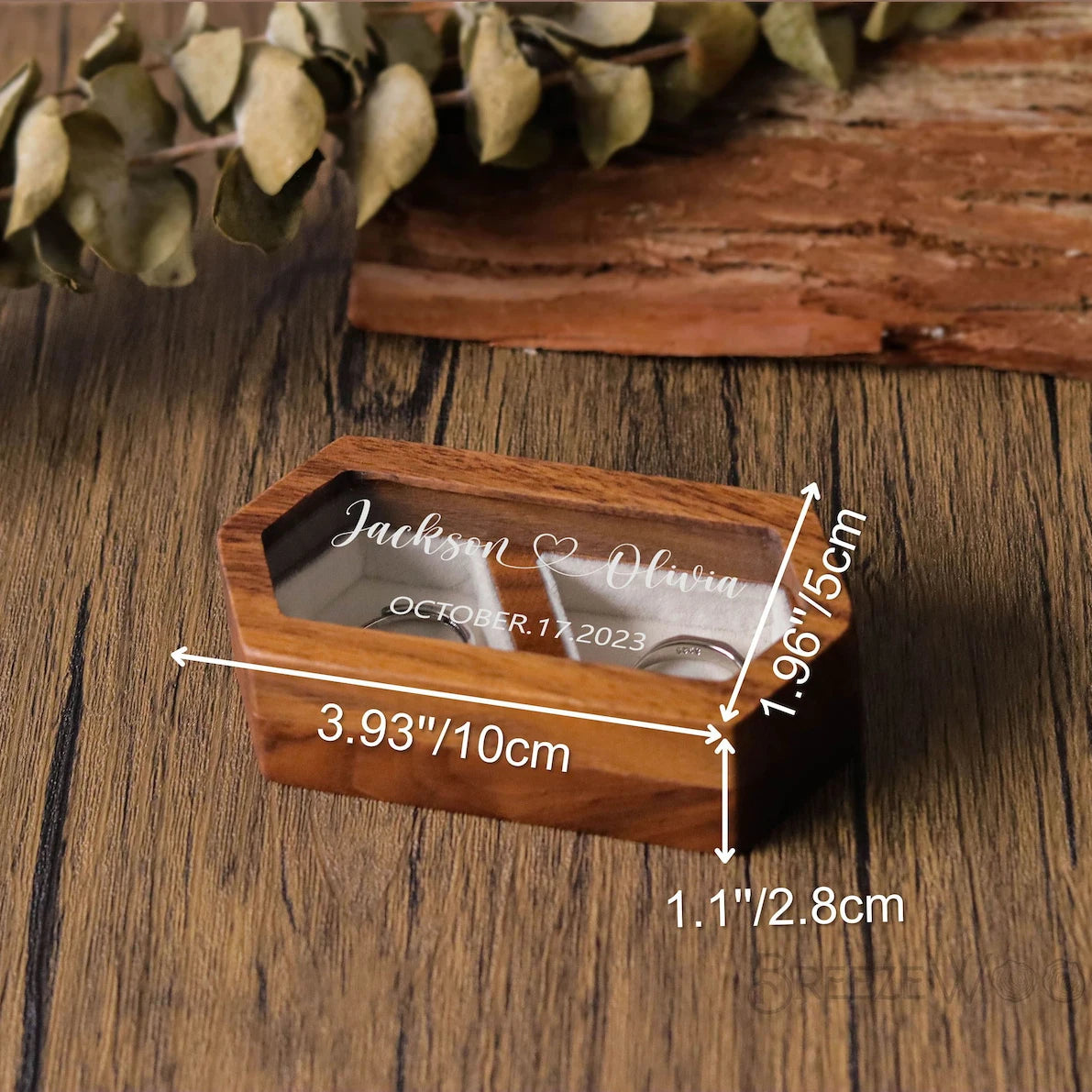 Personalized Wooden Double Ring Box with Clear Window