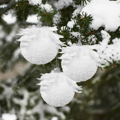 3-Piece White Christmas Flower Bauble Set