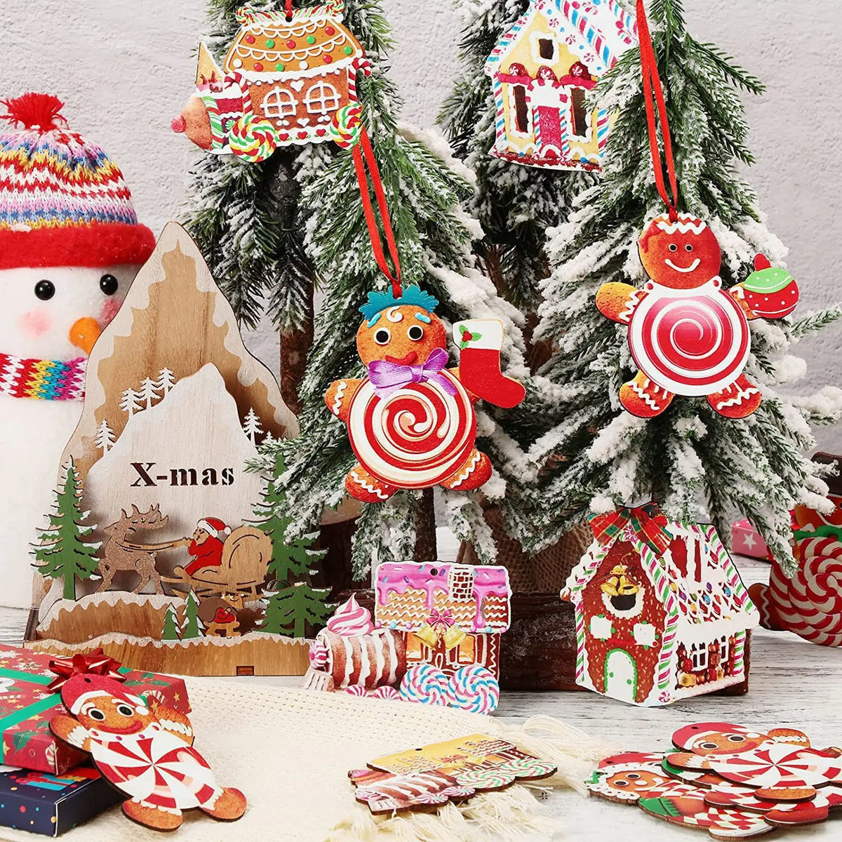 Painted Wooden Christmas House Ornament