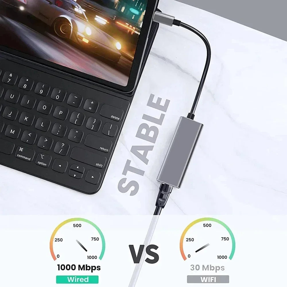 USB Type-C Gigabit LAN Adapter for MacBook, Windows & Android