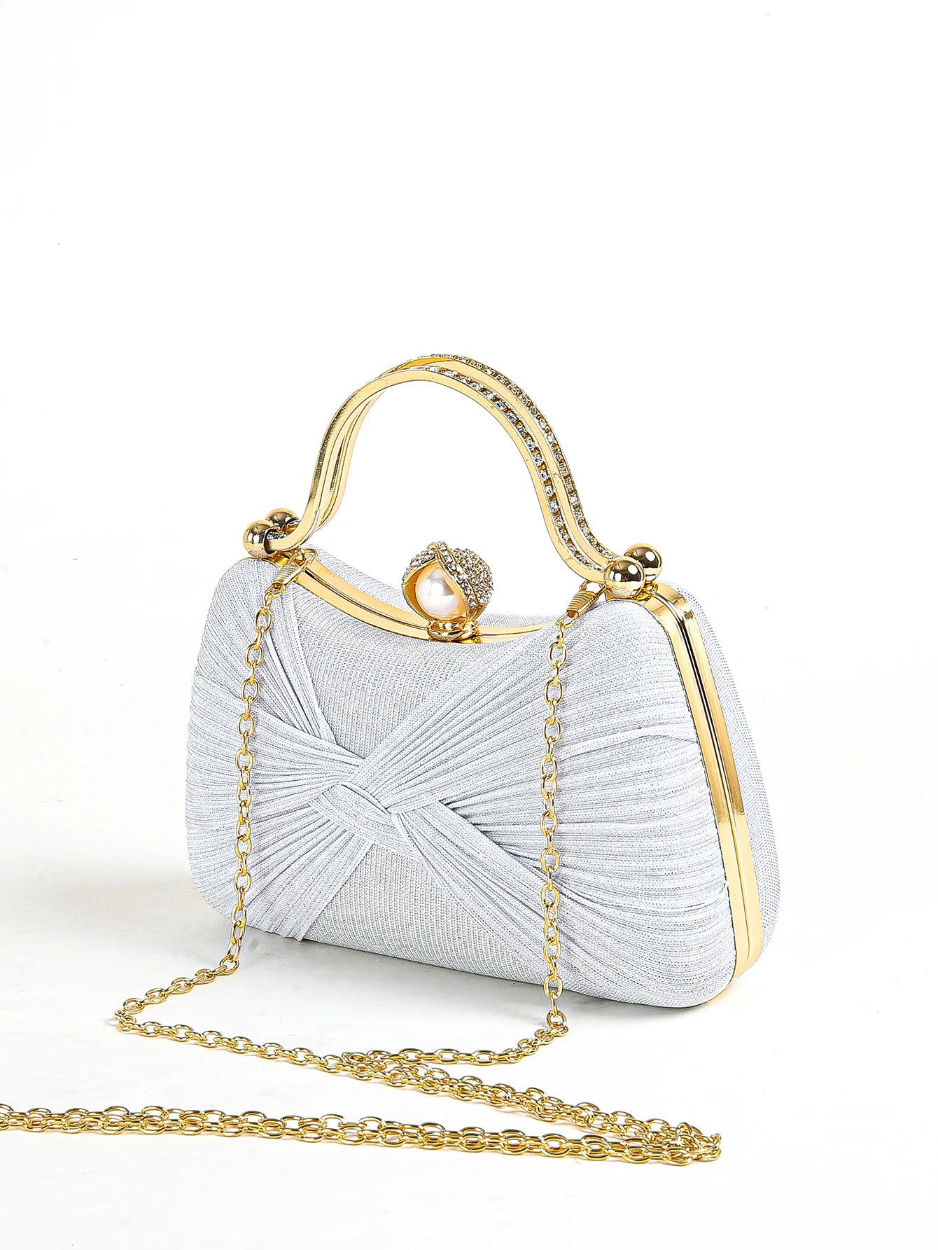 Ruched Glitter Evening Clutch Bag