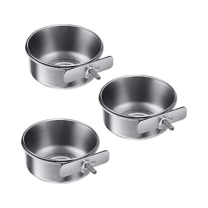 Stainless Steel Clamp-On Pet Feeding Bowl for Birds & Small Animals