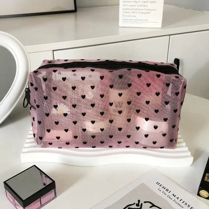 Heart Mesh Cosmetic Toiletry Bag