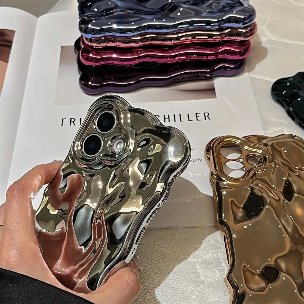Mobile Phone Case – Glossy Wrinkle Plating Wave Border Case for iPhone