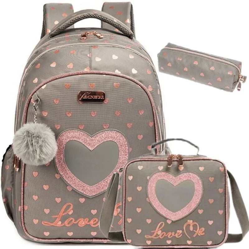 Girls 3-Piece School Backpack Set with Lunch Bag & Pencil Case