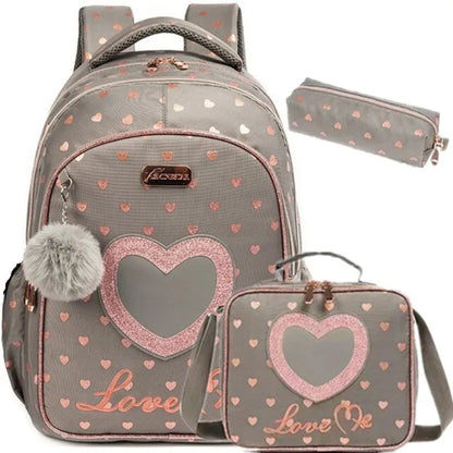 Girls 3-Piece School Backpack Set with Lunch Bag & Pencil Case