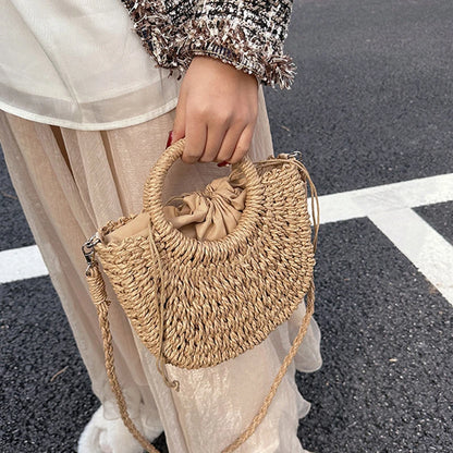 Handwoven Straw Rattan Crossbody Beach Bag