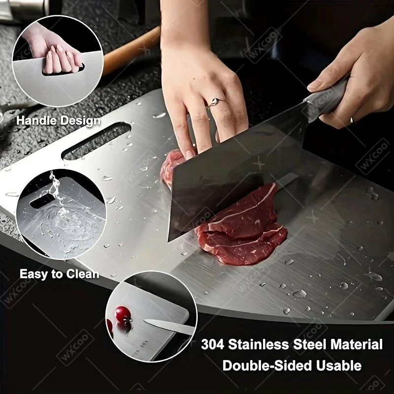Double-Sided Stainless Steel Chopping Board for Kitchen & Dough Preparation