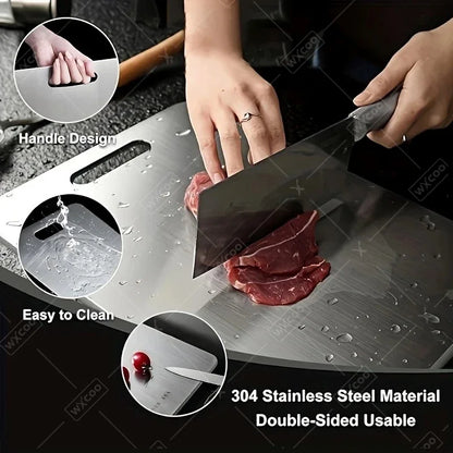 Double-Sided Stainless Steel Chopping Board for Kitchen & Dough Preparation