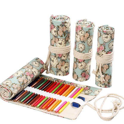 Canvas Roll-Up Pencil Case with Multi-Slot Storage