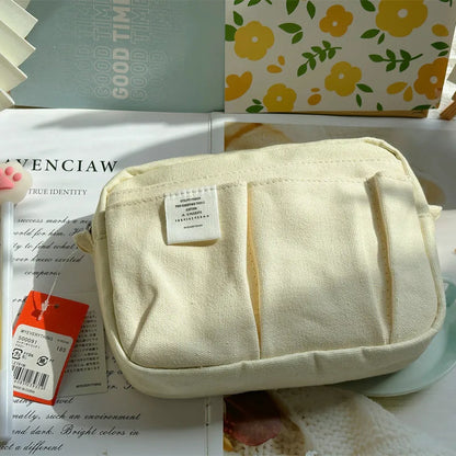 Large Capacity Canvas Pencil Case with Multi-Layer Storage