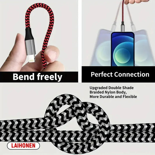 LAIHONEN USB-A to Lightning Braided Charging Cable