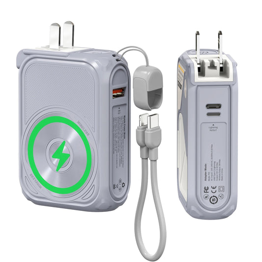 10000mAh Magnetic Wireless Power Bank with Built-In Cable