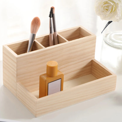 Wooden Multi-Compartment Makeup Organizer Box
