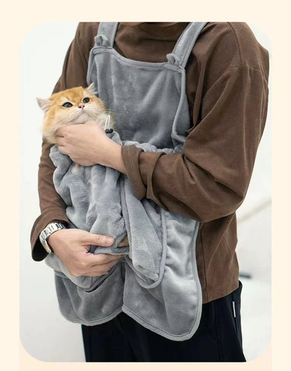 Plush Cat Carrier Apron with Cozy Pouch