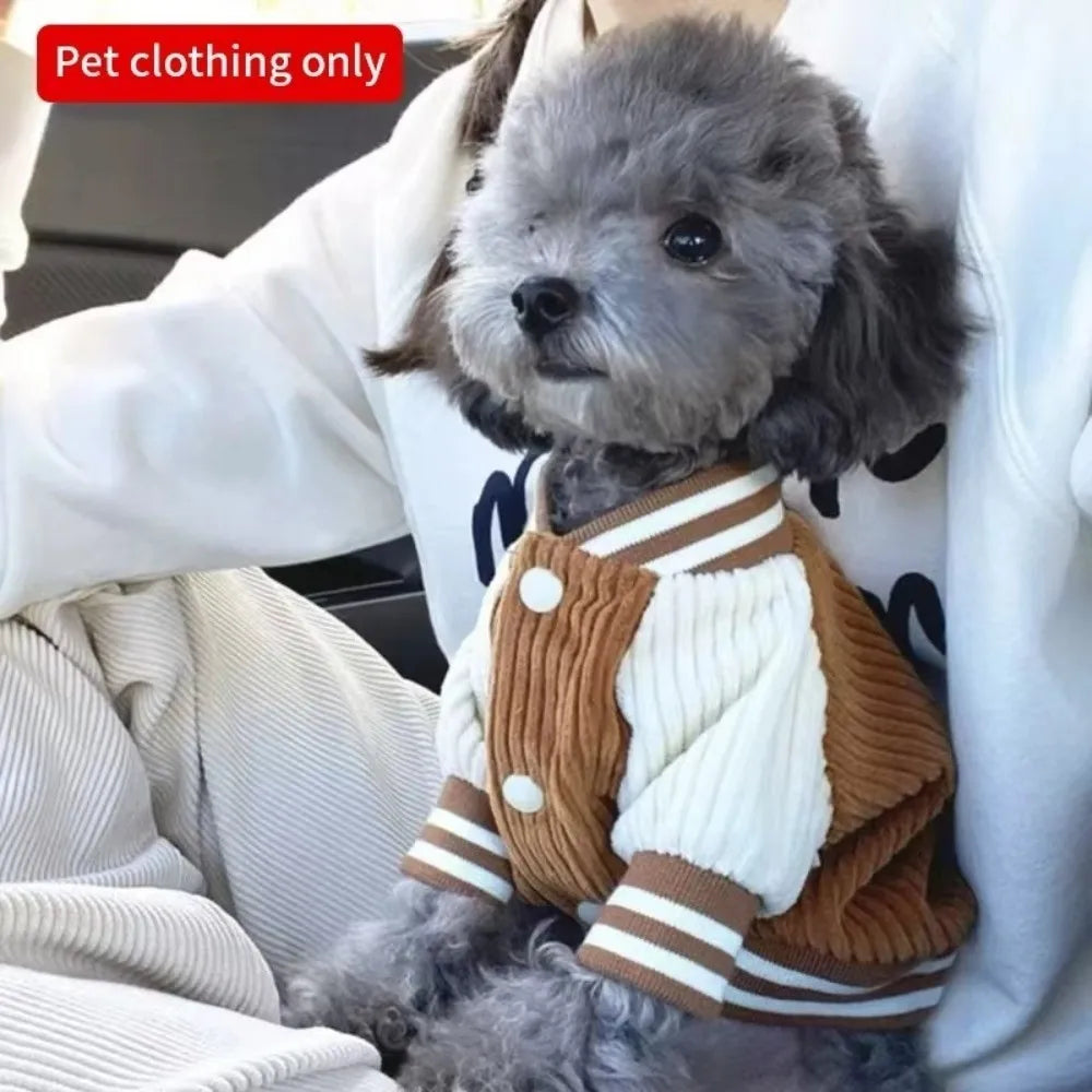 Pet Baseball Jacket – Warm Fleece Dog Coat with Embroidery