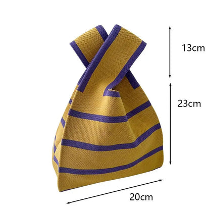 Handmade Knitted Striped Mini Tote Bag