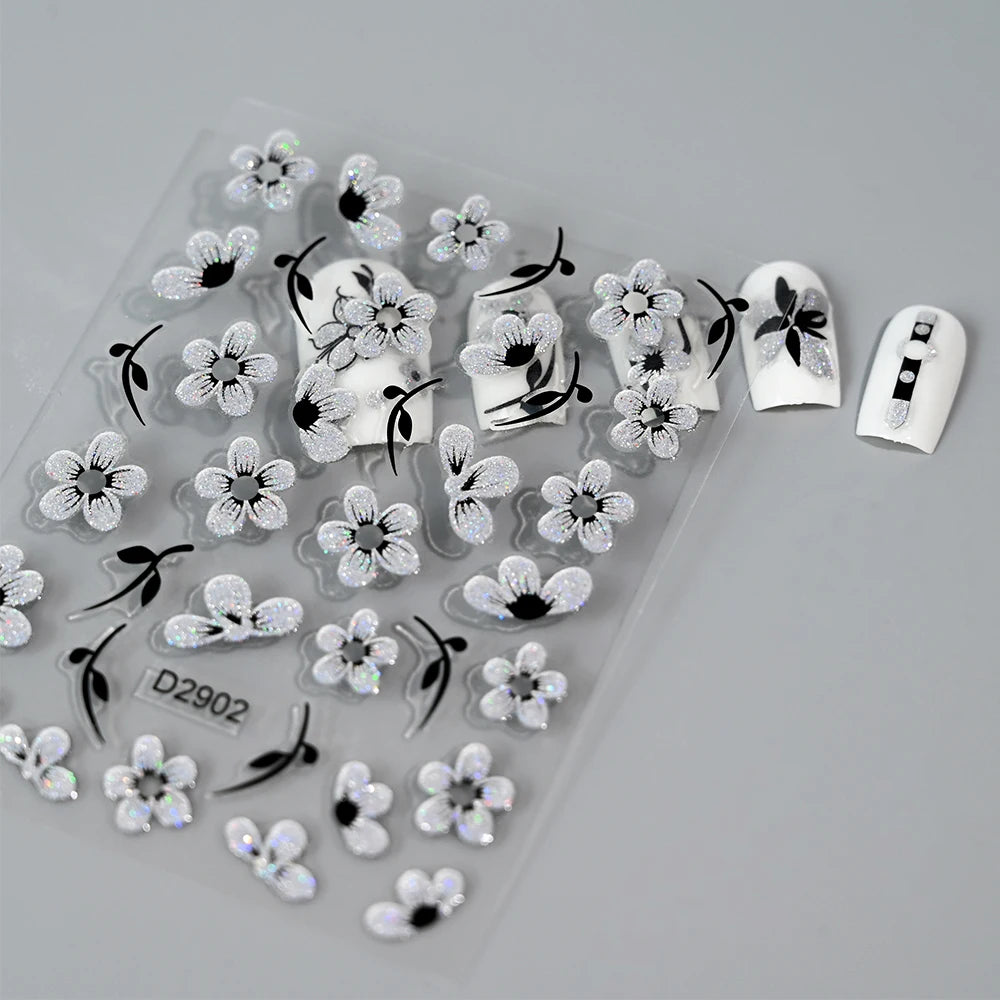 5D Glitter Floral Nail Art Stickers
