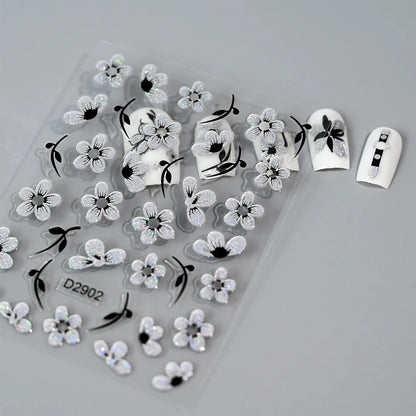 5D Glitter Floral Nail Art Stickers