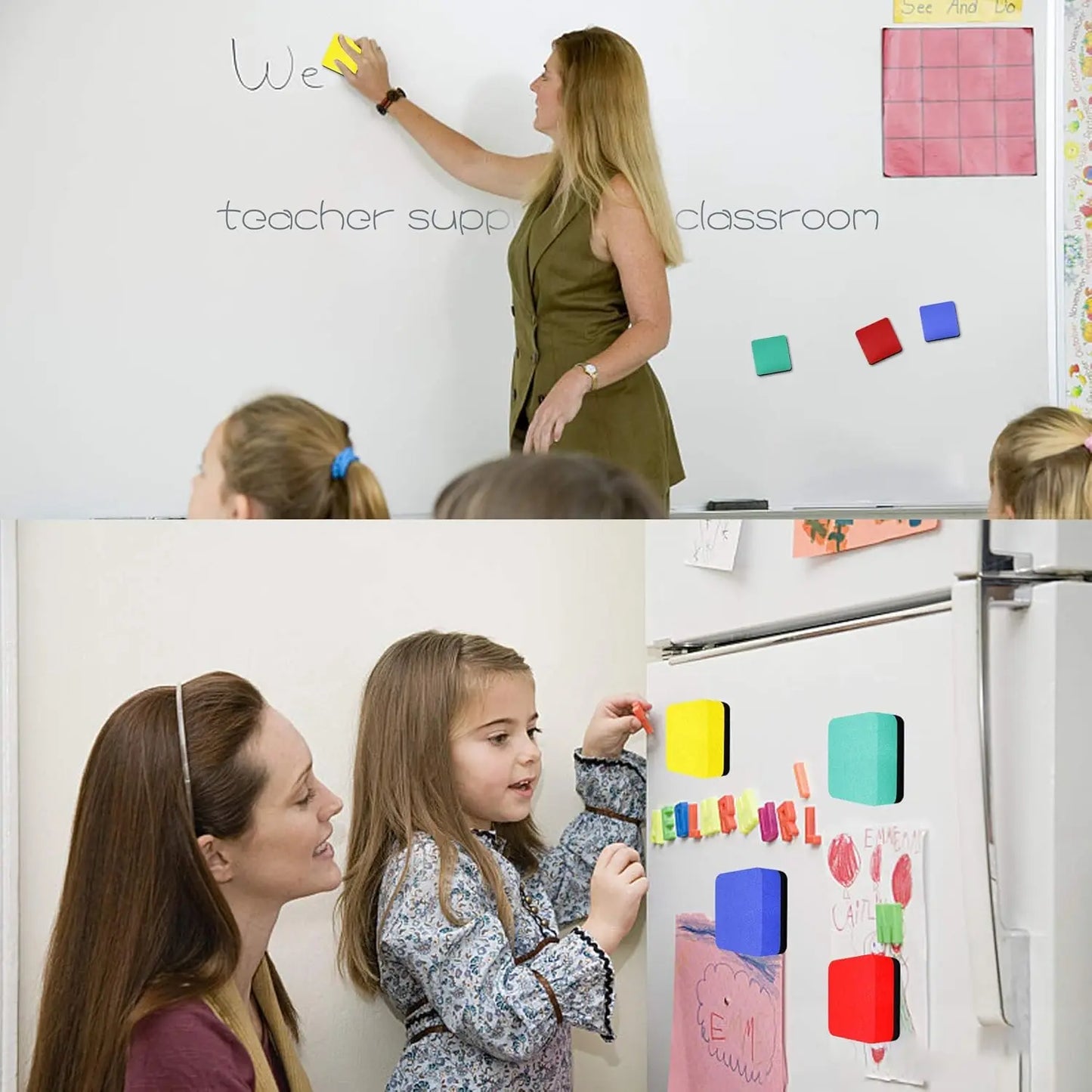 Mini Magnetic Dry Erase Board Erasers for Home, Office & Classroom