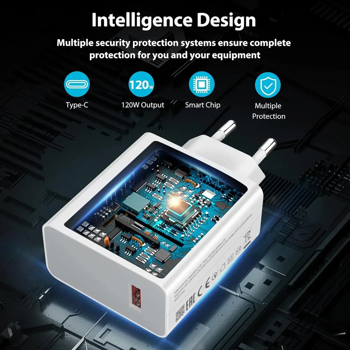 120W 6A EU Fast Wall Charger with Type-C Cable