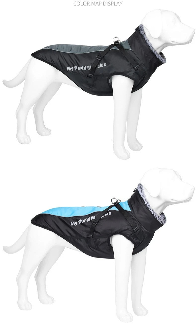 Reflective Winter Dog Coat with Faux Fur Collar for Large Dogs
