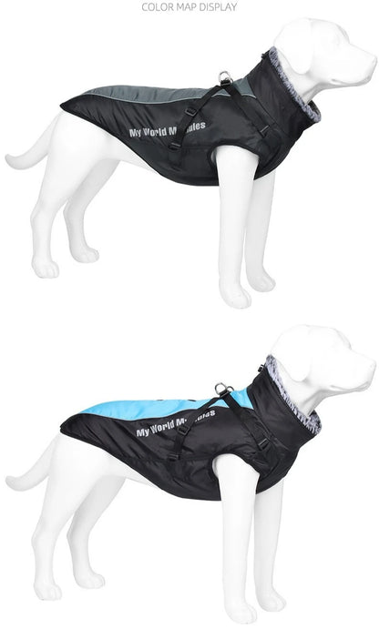 Reflective Winter Dog Coat with Faux Fur Collar for Large Dogs