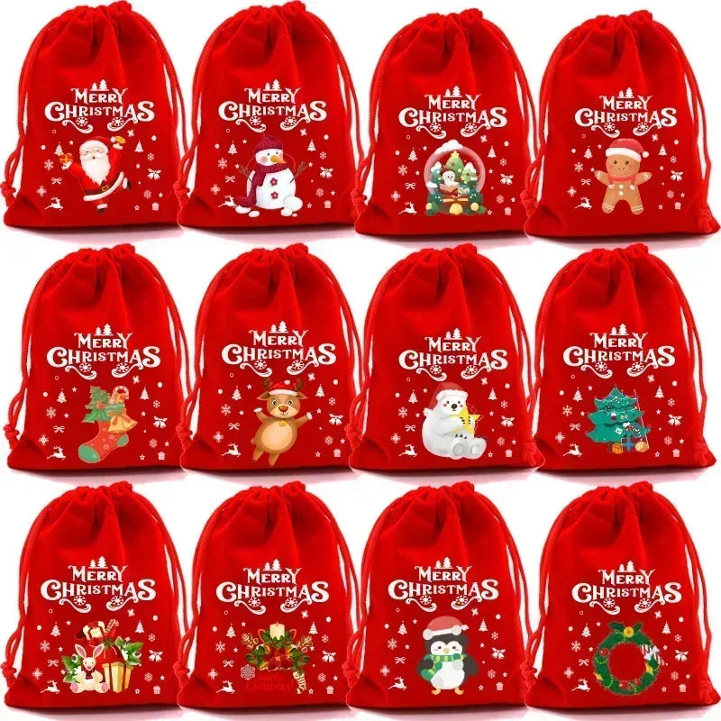 5-Piece Christmas Velvet Drawstring Gift Bags